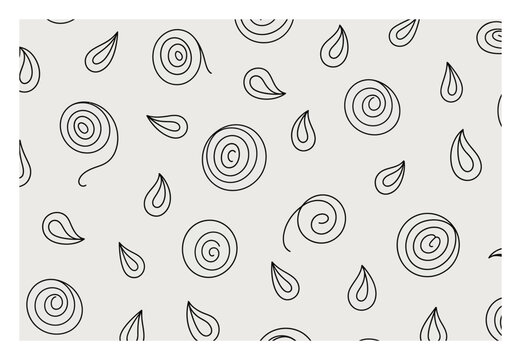 Simple Black and White Swirl and Teardrop Pattern on Light Gray Background