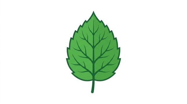 Green mint leaf illustration on white background, fresh herbal peppermint foliage, organic spearmint leaf with detailed veins for tea and culinary design