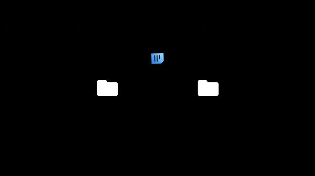 Folder to folder file transfer animation on transparent background, File copy and paste animation between folders with alpha channel