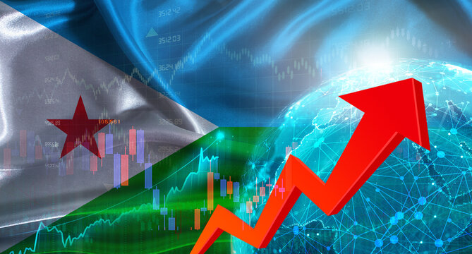 Global financial growth with Djibouti flag. Financial growth with Djibouti flag on economic background