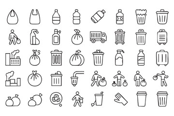 Naklejka premium Garbage Disposal Trash Bin and Cleanup Line Symbol Set