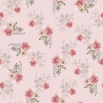 Flowers seamless pattern with eucalyptus rad Flower and branches isolated on Black, Blue, Chiku , Pista . Background for wedding invitations, textile, paper and other print and web projects.