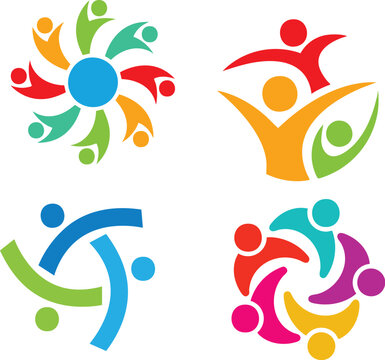 Abstract Colorful Teamwork People Logo Vector Set Community Unity Collaboration And Support Symbols