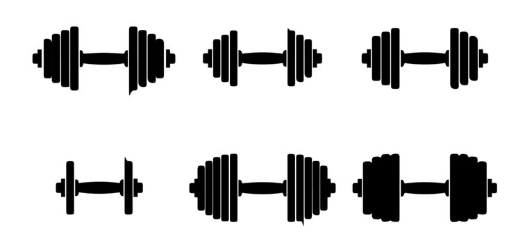 Dumbbell Set Vector Icons: Strength Training Equipment, Fitness Weights, Gym Gear Collection