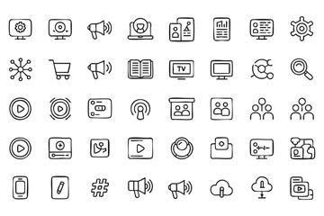 Fototapeta premium Digital Communication Vector Collection Featuring Search Video and Networking Elements