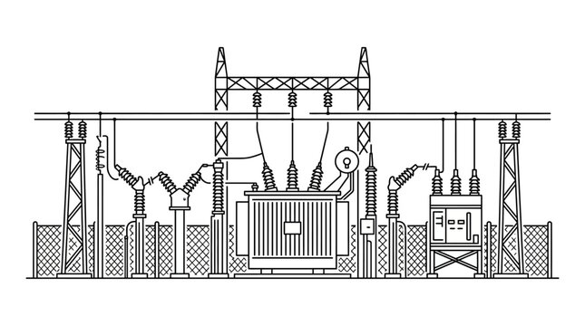 Outdoor Substation with Transformer Equipment Vector
