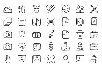 Fototapeta premium Art Design and Online Learning Outline Icons for Modern Digital Projects