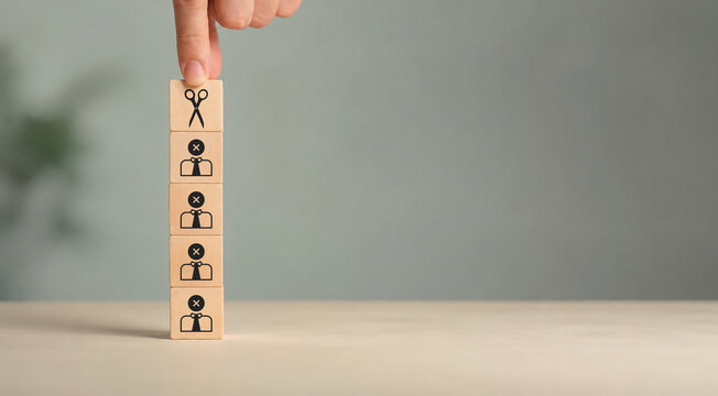 Layoffs, dismissal, workforce reduction, downsizing, reorganization, restructuring, outsourcing, unemployment, jobless, Business downsizing and optimization workforce. Unproductive employee management
