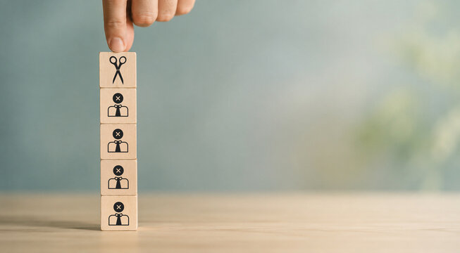 Layoffs, dismissal, workforce reduction, downsizing, reorganization, restructuring, outsourcing, unemployment, jobless, Business downsizing and optimization workforce. Unproductive employee management