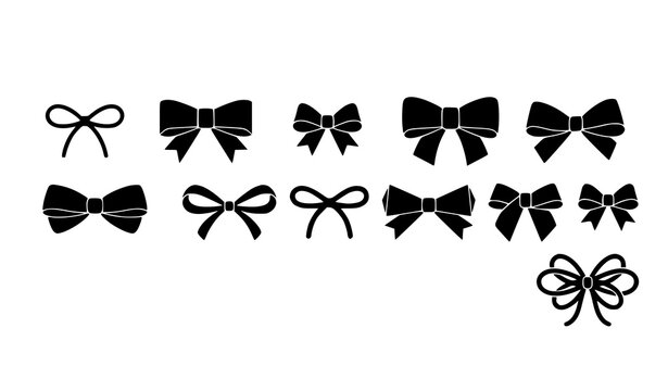 Minimal black ribbon bows vector flat decorative set