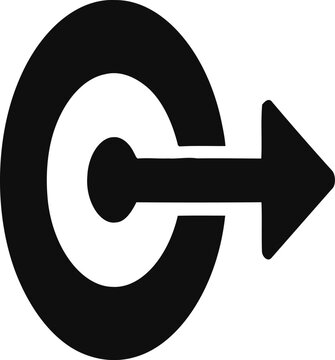 Circle icon with arrow pointing out representing exit or export action, business