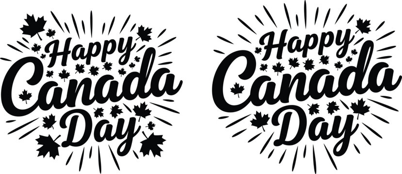 Silhouette of Happy Canada Day celebration with maple leaves