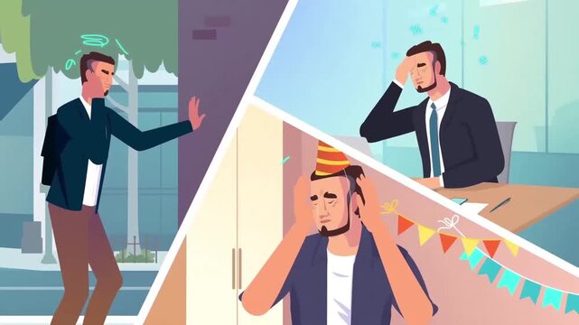 Split Screen Animation of Business Stress Workspace Pressure and Office Conflicts