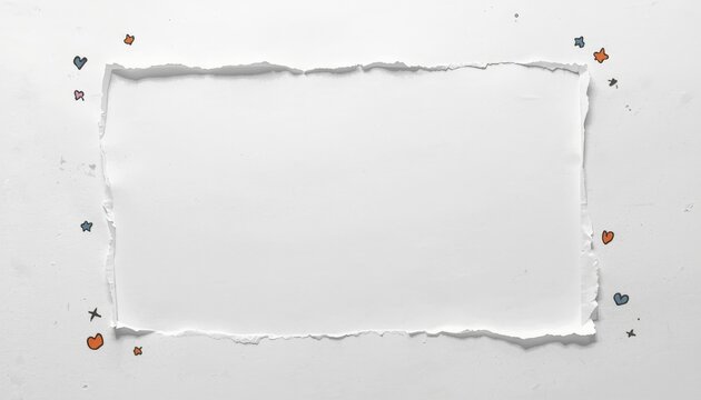 There is a torn piece of paper with hearts and stars on it