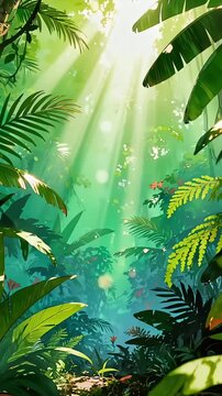 Sunlight streaming through a tropical rainforest