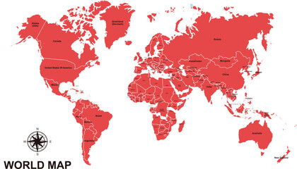 World map with countries labeled political geography illustration global concept art © Tasker