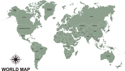 World map with countries labeled flat vector illustration  © Tasker
