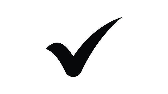 Check mark icon black silhouette on white background