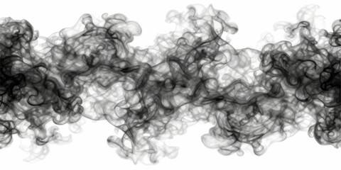 Wisps of black smoke curl and intertwine, creating an ethereal and abstract pattern. The smoke drifts and flows, forming delicate tendrils and chaotic swirls against a clean white backdrop. © Artova LaLa