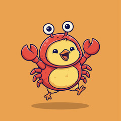 Cute Chick Wearing a Crab Costume Jumping Joyfully.