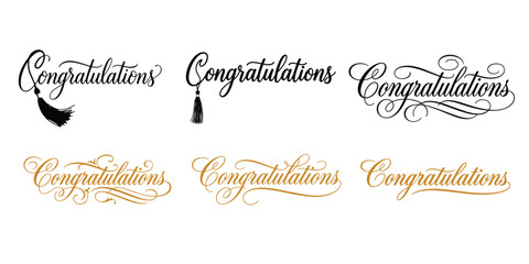 Obraz premium Congratulations Calligraphy Lettering Set, Elegant Hand Drawn Typography, Decorative Script Text Labels, Handwritten Vector Illustration Collection