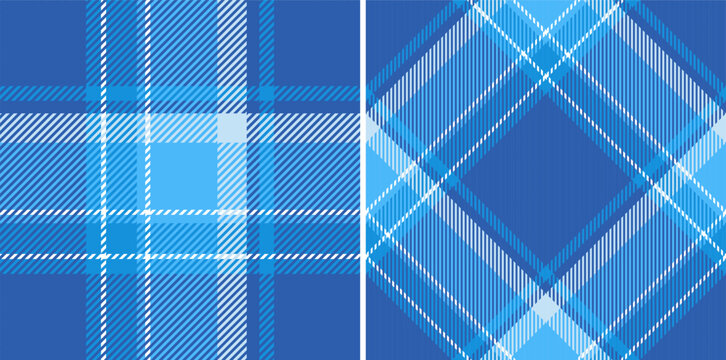 Elegant blue seamless check plaid pattern design for textile, fabrics, print, wallpaper, wrapping, garments, blanket, decoration and background. Elegant trendy Scottish tartan vector texture.