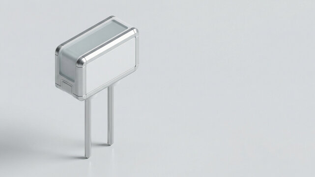 White and silver rectangular sensor module with metal prongs on light background with copy space