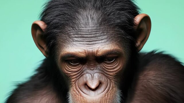 Portrait evolutionary transformation. A monkey turns into a Human. The chimpanzee (Pan troglodytes) is slowly turning into an adult male (Homo sapiens).