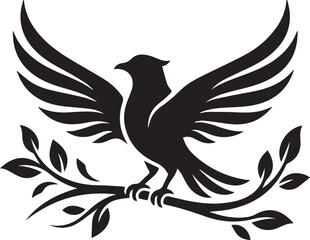 Fototapeta premium Elegant Flying Bird Silhouette with Branches Vector Illustration