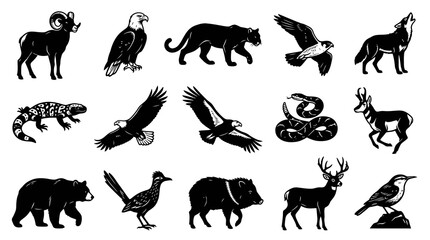 Obraz premium Black White Line Art Animals: Wildlife Icons for Nature and Ecology