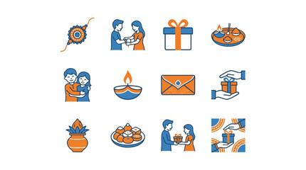 Colorful icons depicting festive celebrations and gifting © drx T