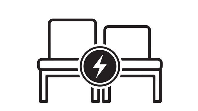 Chairs Icon with Lightning Badge, Outline Style Symbol for Energy, Power, and Fast Electricity Concept