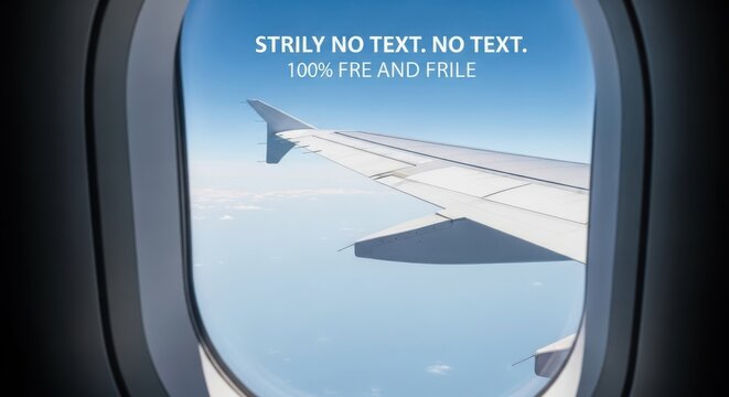 Airplane wing seen through a window overlooking clouds and sky during a daytime flight