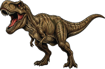 Fototapeta premium Roaring Tyrannosaurus Rex dinosaur side view vector illustration, prehistoric brown t-rex predator isolated on white background