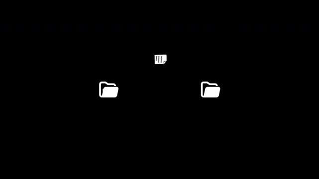 Folder to folder file transfer animation on transparent background, File copy and paste animation between folders with alpha channel