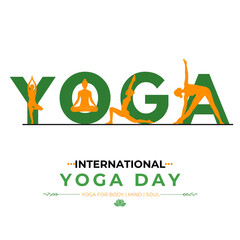 Fototapeta premium International Yoga Day Typography Illustration with Creative Yoga Poses and Wellness Concept