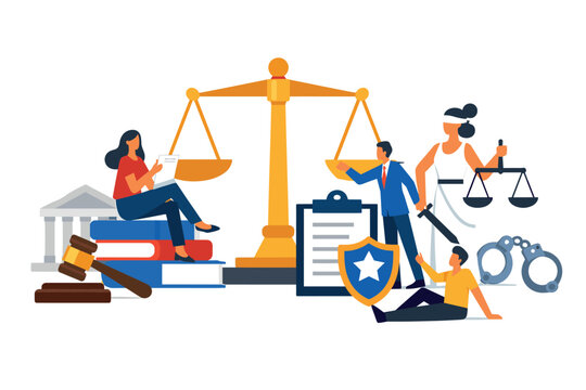 Justice Concept with Scales and Legal System Symbols