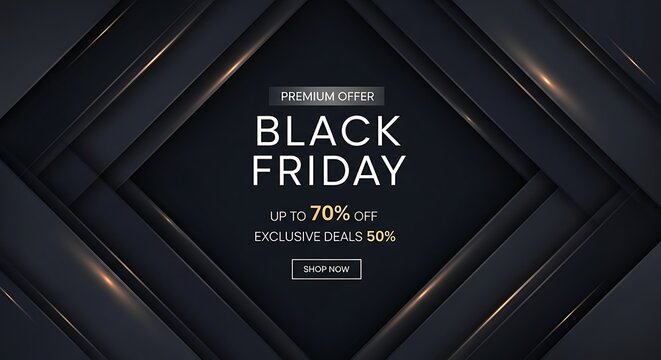 Black Friday sale advertisement with premium offer discounts and shop now button
