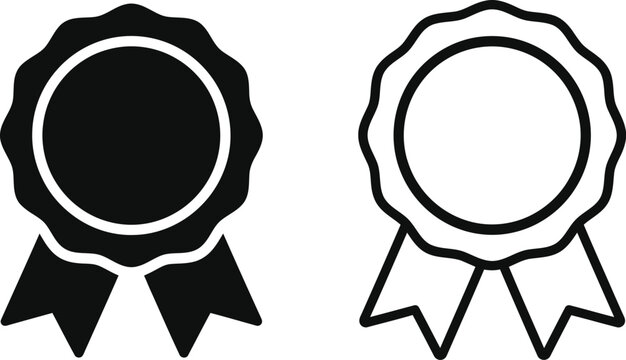 simple rosette award icons in black and white for medals, badges, certificates, recognition