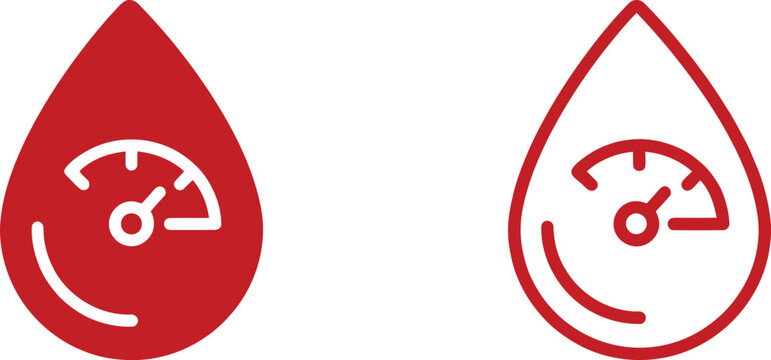 Blood Sugar icon set with red symbols on white background