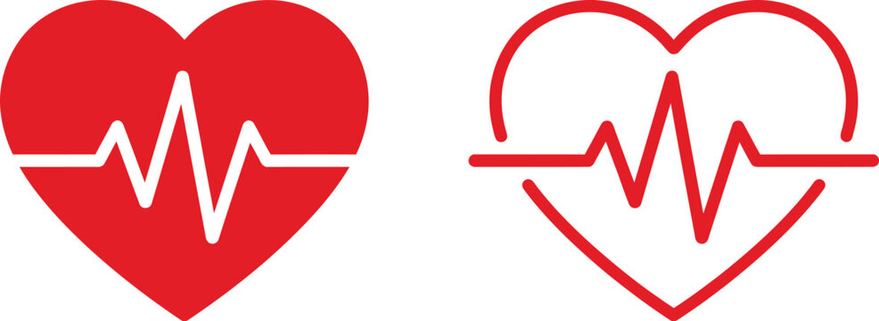 red heart medical heartbeat electrocardiogram icon set with ekg waveforms in vector style