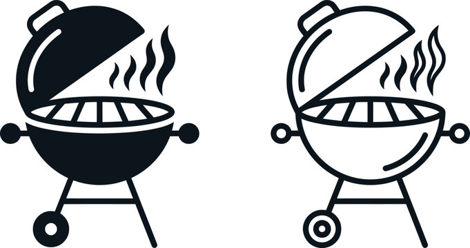grilled meat vector icon with barbecue flames on cooking grill for restaurant and kitchen branding