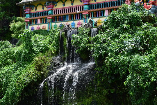 Majestic limestone formations and hindu shrine at Batu Caves, famous cultural landmark in Malaysia 