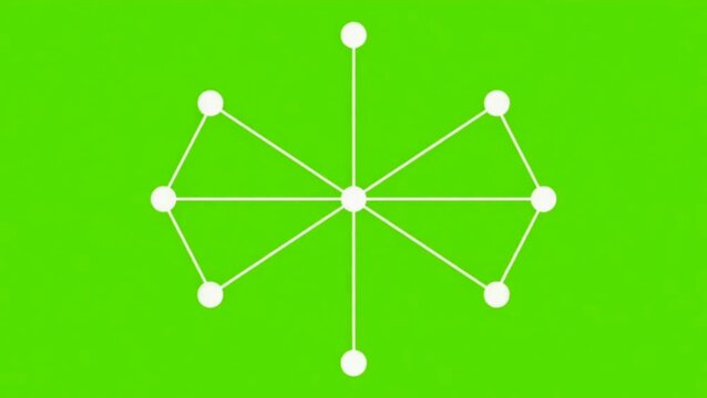 Abstract Growing Network Connection Motion Graphics. Minimalist Vector Dots Expanding on Green Screen for Business and Technology Concept.