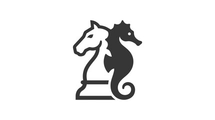 Seahorse and Chess Knight Symbol Fusion - Strategy and Marine Life Concept © Shop