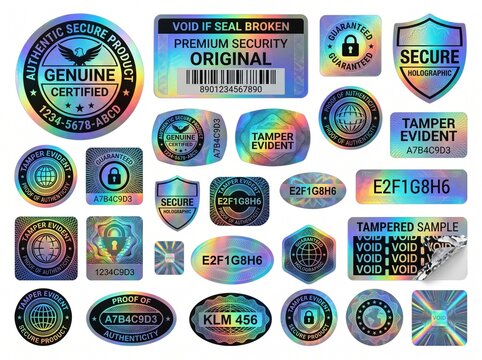 Blank Holographic Security Sticker Collection Isolated on White Background