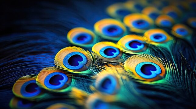 An intricate peacock feather pattern set against a deep blue background. --ar 16:9 --style raw --stylize 250 --v 6.1 Job ID: 1af321a1-5d3e-43e7-91c0-58e6fefad6f8