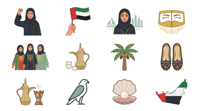 Cultural symbols and traditions of the UAE illustrated