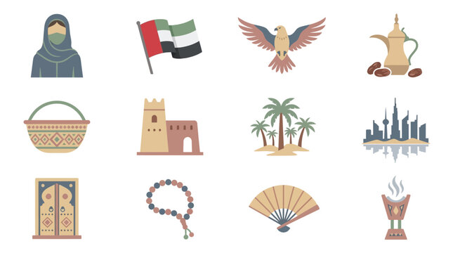 Cultural symbols of the UAE featuring traditional elements