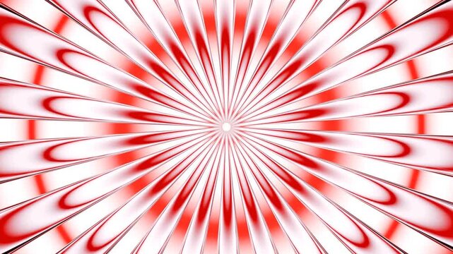 Abstract red and white background, fantasy radial burst pattern, 4K seamless computer graphic animation.
